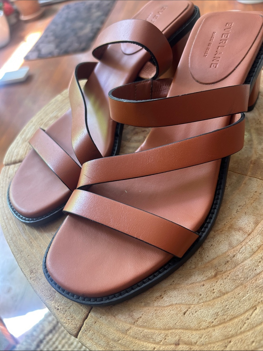Everlane Tan Multi‑Strap Leather heel Sandals 7